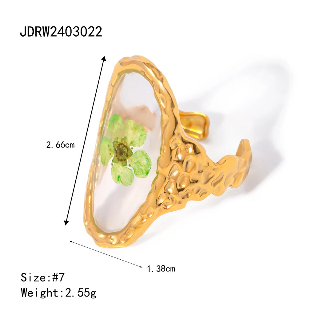 Literary Retro Eternity Flower Design 18K Gold Plated Jewelry Adjustable Stainless Steel Waterproof Ring For Ladies Jewelry Gift