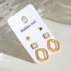Trendy 18k Stainless Steel Vintage Square White Zircon Hollow Earrings Women Statement Charm Texture Rust Proof Trendy Jewelry