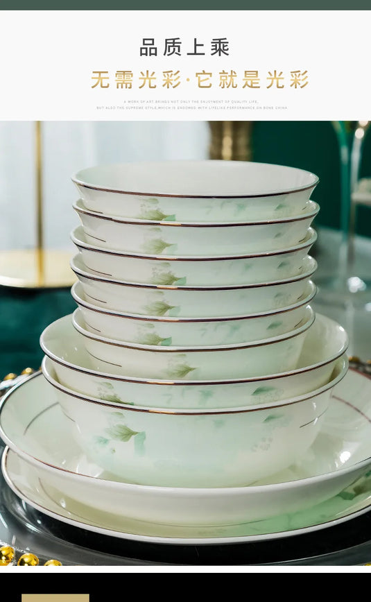 Ensemble de bols et d'assiettes en porcelaine d'os de Jingdezhen, ensemble de bols et de baguettes en céramique