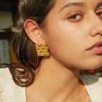 گوشواره‌های مربع‌بافت بافت‌دار از جنس استیل ضدزنگ با روکش طلای 18 عیار سبک و راحت، جواهرات ضدزنگ برای زنان، هدیه ولنتاین، زنانه، جشن گالا