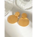 18K guldbelagt anti-allergisk rustfrit stål dobbelt rund børstet effekt øreringe charme daglige udsøgte smykker Bijoux Femme