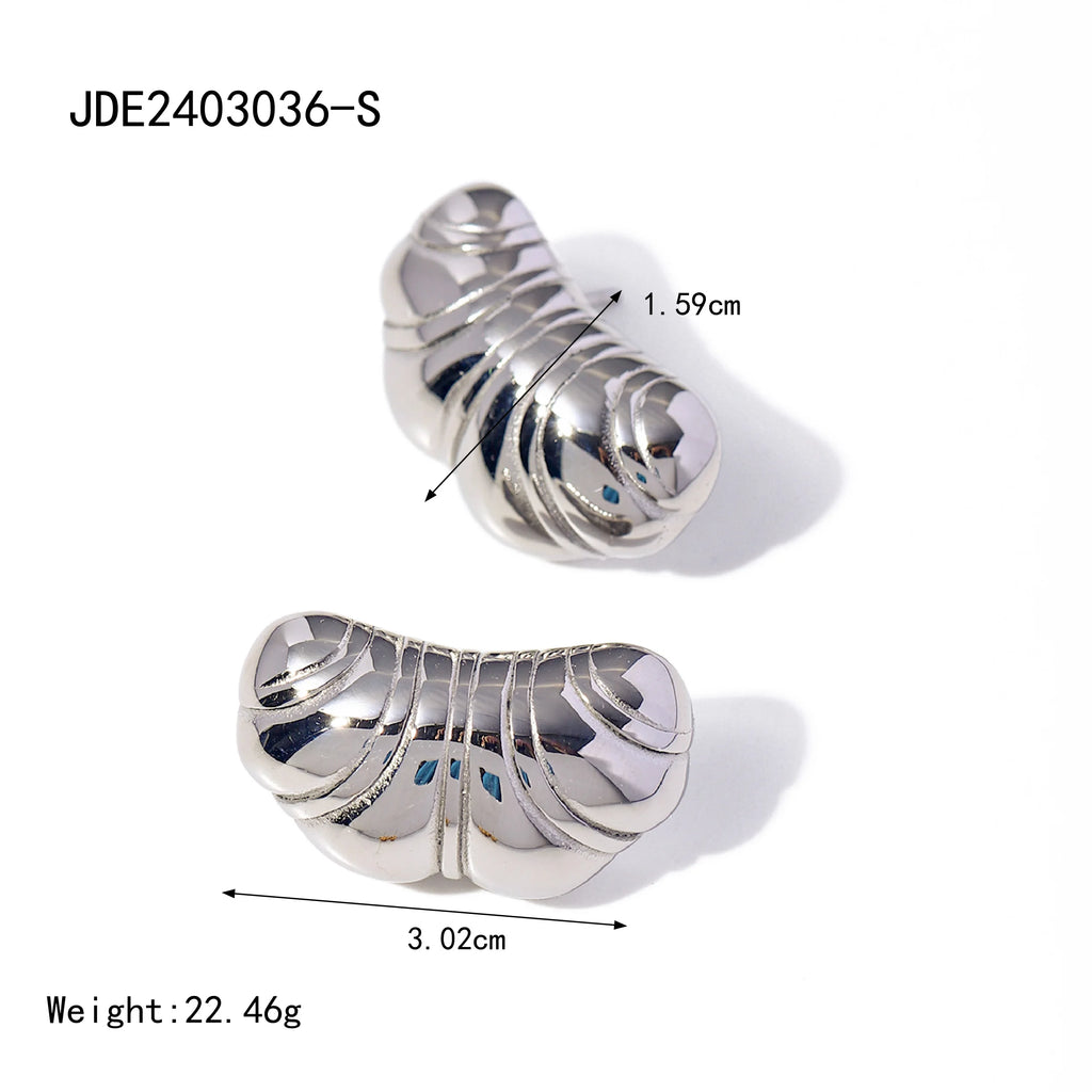 18k Plated Anti Allergic Stainless Steel Chubby Croissant Texture Earrings Stylish PVD Free Temperament Charm Jewelry Women - Grand Goldman