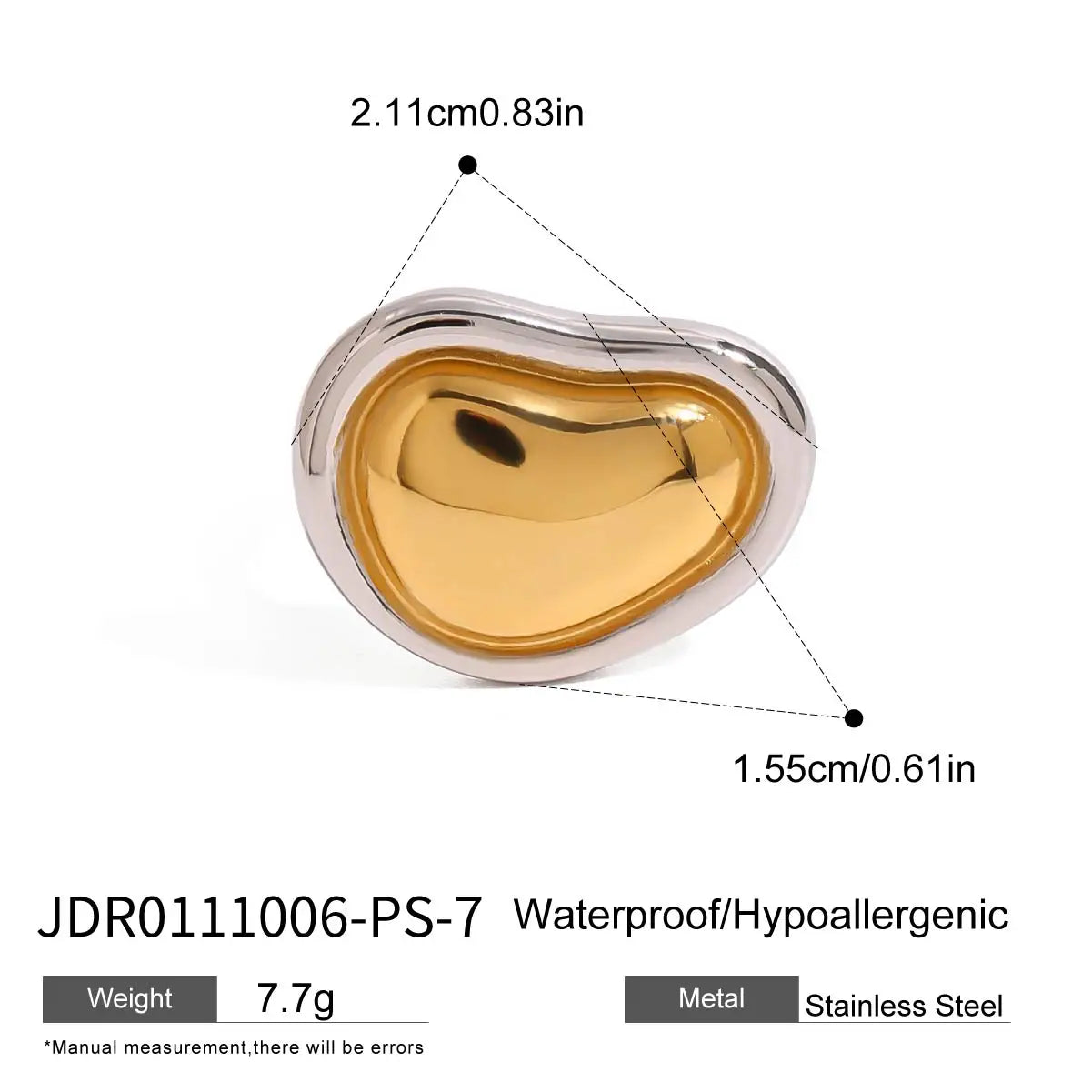 18k Gold Plated Stainless Steel Simple Elegant Color Matching Irregular Love Heart Ring Women Trendy Charm Chic Jewelry