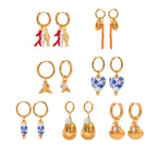 Stilfuld 18K forgyldt rustfrit stål Simple multi-formede vedhængsring øreringe Dame charms Vandtæt smarte smykker