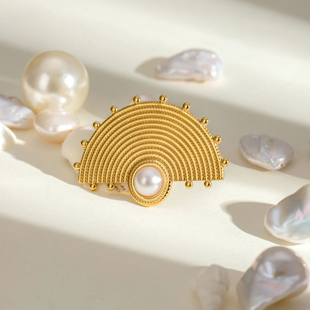 18K PVD-beschichteter Edelstahl Acryl Perle Hammer Korn Fächerförmiger Öffnungsring Leicht Gemütlich Damen Charme Statement Schmuck