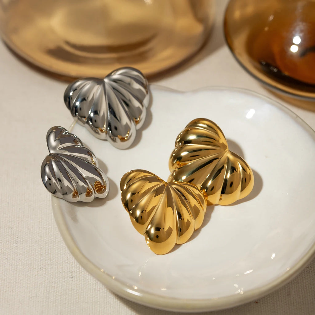 Charm Puffs Design 18K rustfrit stål Metal Rustfast Love Heart Buttede Croissant Øreringe Vandtætte stilfulde smykker