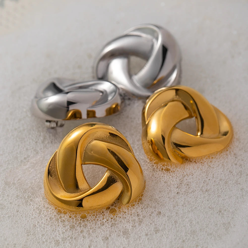 Brincos Vintage Trançados Criativos de Aço Inoxidável Banhados a Ouro 18K Charme de Personalidade Única Joias de Moda Femininas