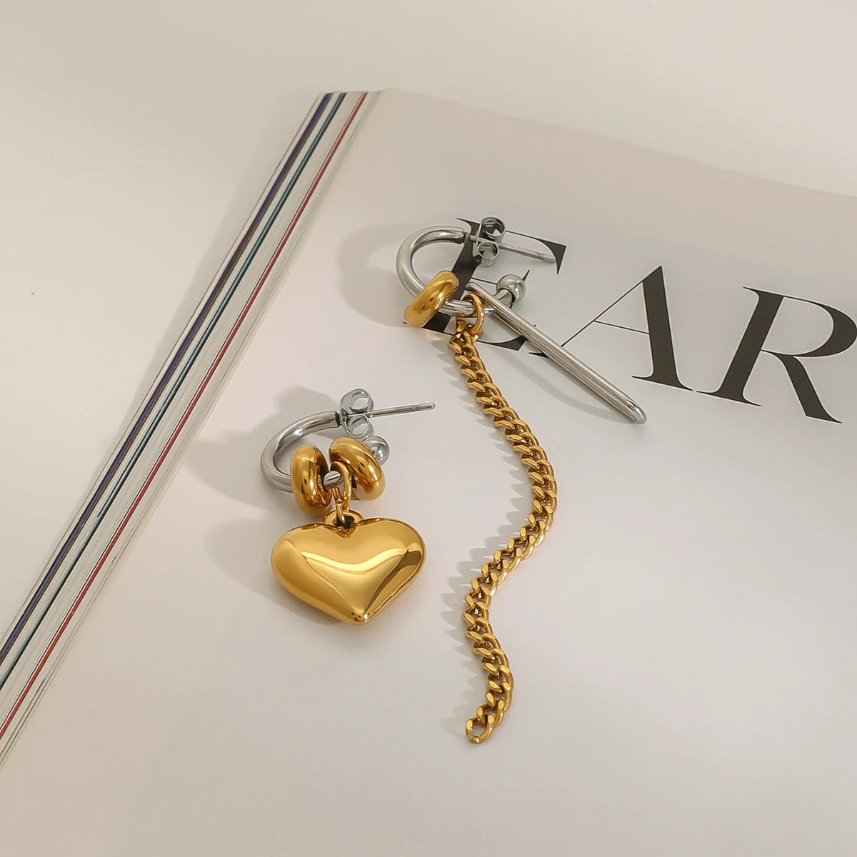 Brincos Femininos Minimalistas com Tassel, Corrente Lisa de Coração de Amor, Aço Inoxidável Banho de Ouro 18k, Joias Antialérgicas