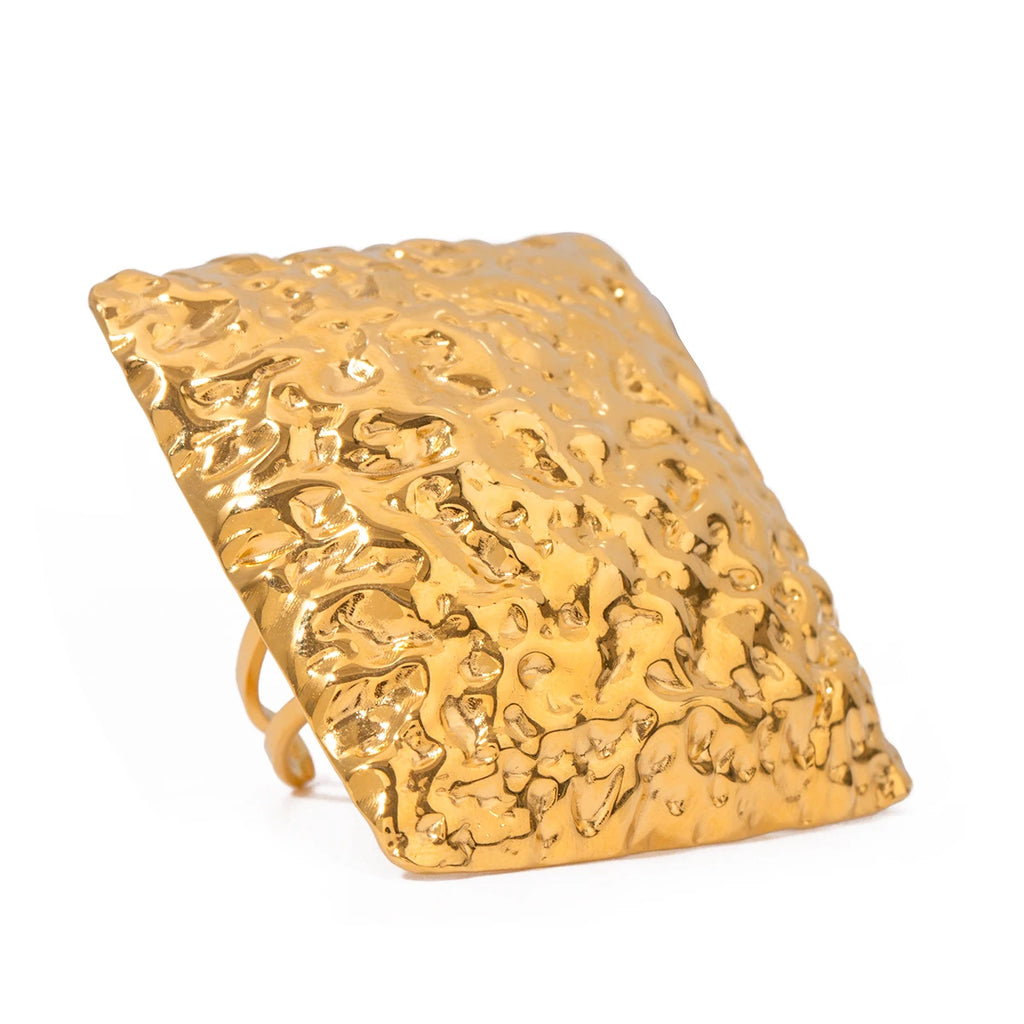 18K Edelstahl wasserdichter quadratischer konvexer Hammerkorn offener Ring für Frauen, anti-allergisch, eleganter Charme, täglicher Strand-Schmuck