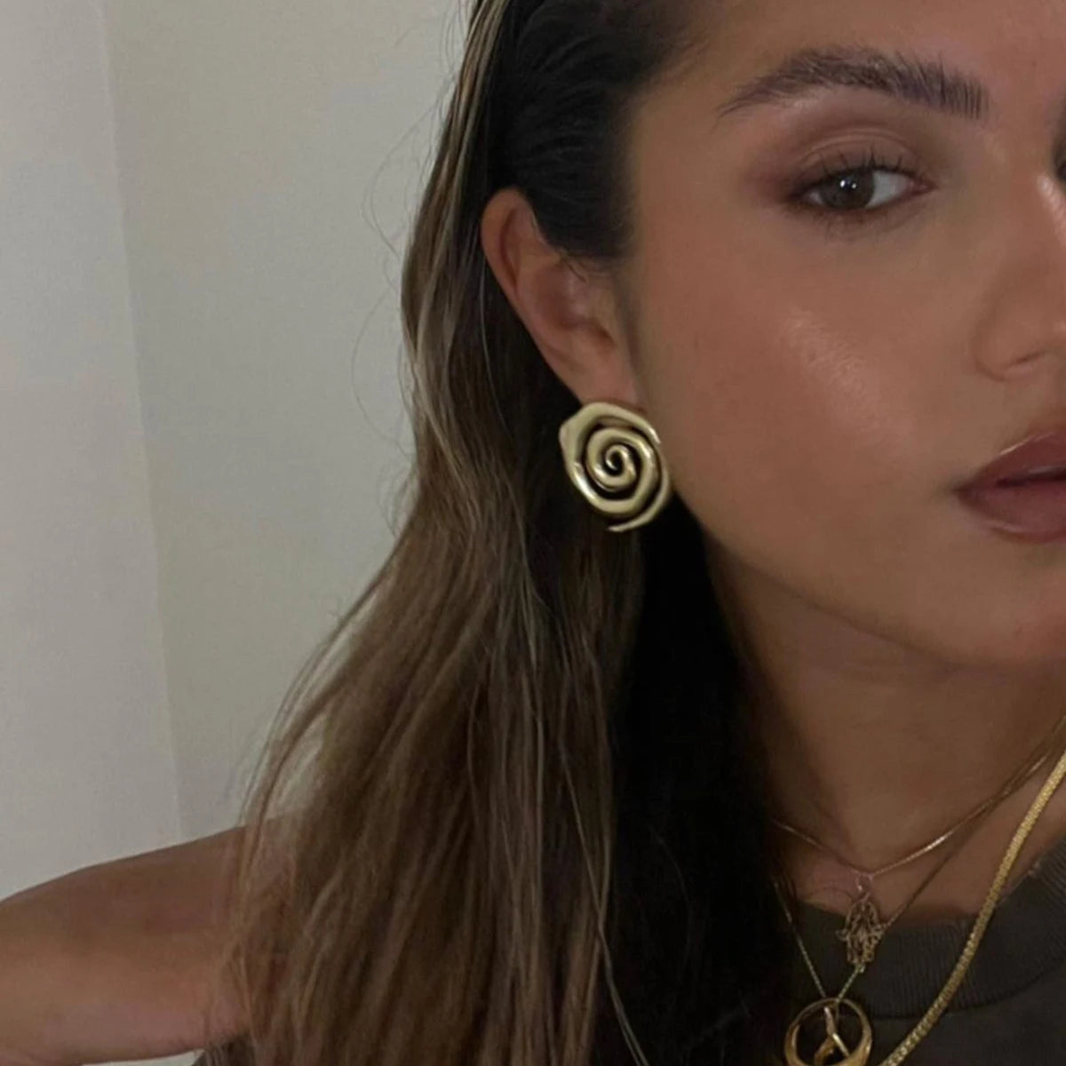 18K PVD Plated Trendy Stainless Steel Round Threaded Earring Ring Set Charm Jewelry Waterproof for Women Gala Gift - Grand Goldman