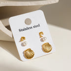 3 par pr. kort rustfrit stål delfinperleribbede skaløreringe 18K rustfrit stål højkvalitets damesmykker Bijoux