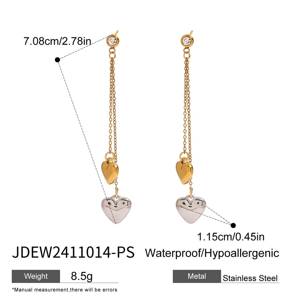 Minimalist 18k Gold Plated Stainless Steel Love Heart Lock Cone Chain Earrings Women Prevent Allergy Charm Jewelry - Grand Goldman