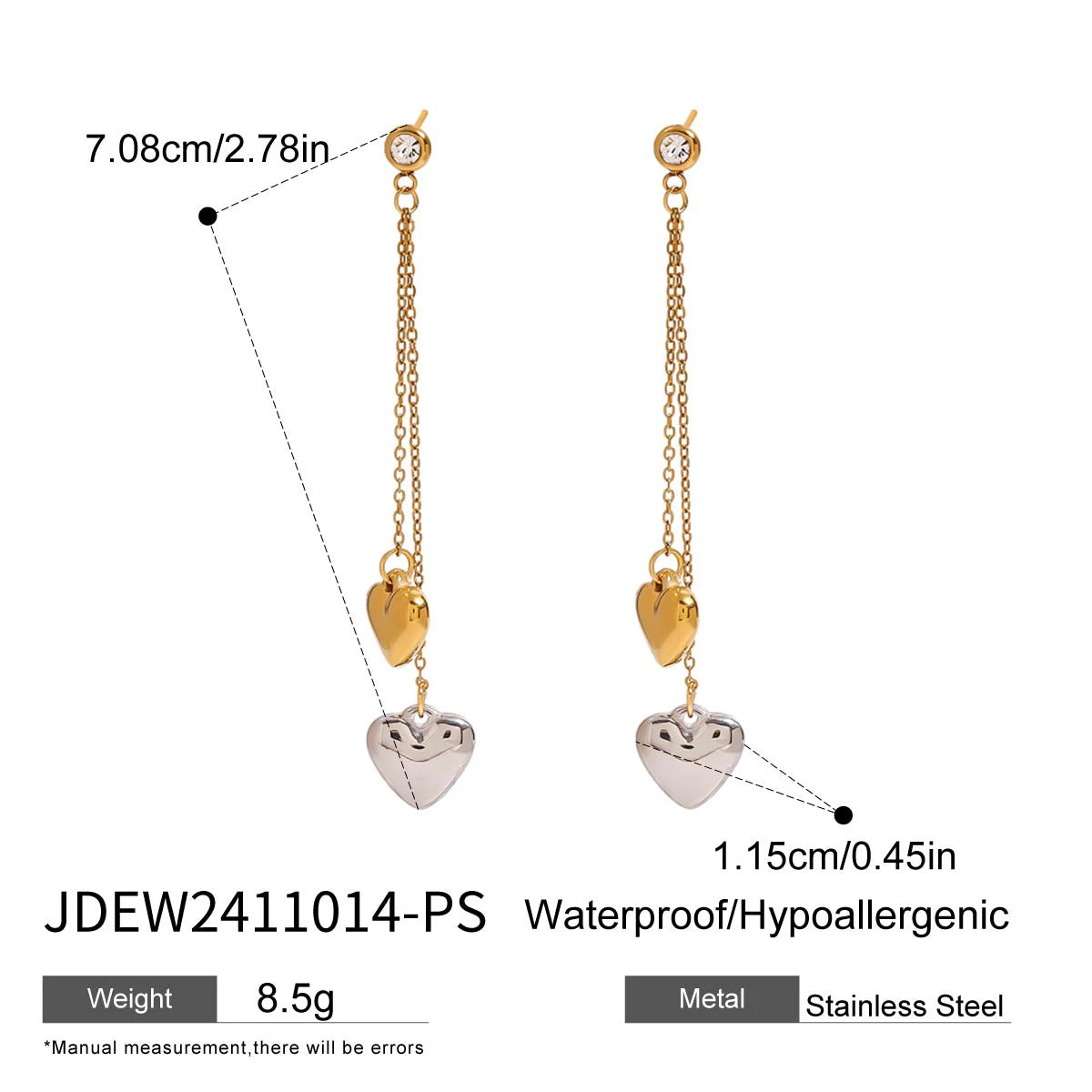 Minimalist 18k Gold Plated Stainless Steel Love Heart Lock Cone Chain Earrings Women Prevent Allergy Charm Jewelry - Grand Goldman