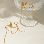 18K forgyldt rustfrit stål Peace Dove Wings White Rhinestone Tassel Øreclips Kvinder Charms Vandtæt Smykker Gala Gave