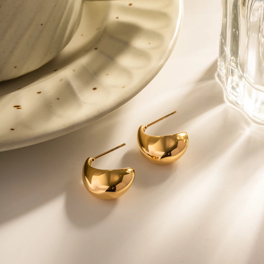 18k forgyldt minimalistisk lys Hyggelig lille bønne hule geometriske øreringe rustfrit stål kvinder rustbeskyttet erklæring smykker