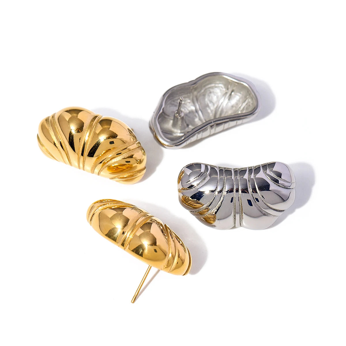 18k Plated Anti Allergic Stainless Steel Chubby Croissant Texture Earrings Stylish PVD Free Temperament Charm Jewelry Women - Grand Goldman