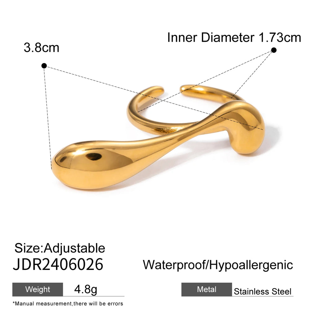 18K PVD-beschichteter Edelstahl Wassertröpfchen Unregelmäßiger Kurven Offener Ring Metallisch Damen Trendige Mode Party Sommer Statement Schmuck