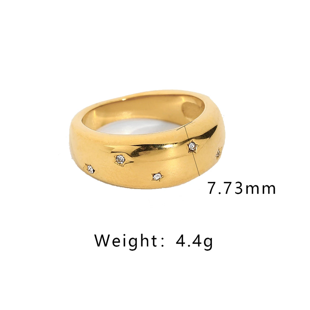 Luxuriöse Croissants Doppelreihe Rechteck Glänzender Kristall Fingerschmuck Trendige 18K Gold Edelstahl Zirkonringe für Frauen