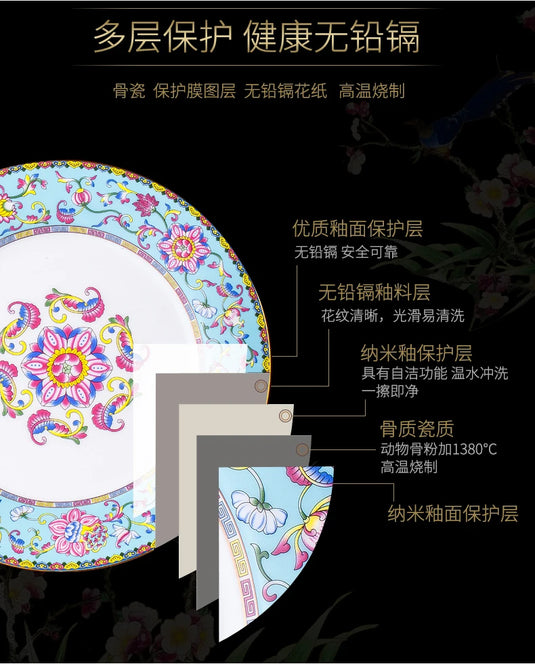 Jingdezhen bowl and dish set palace bowl enamel color ceramic tableware set bone tableware set plate combination