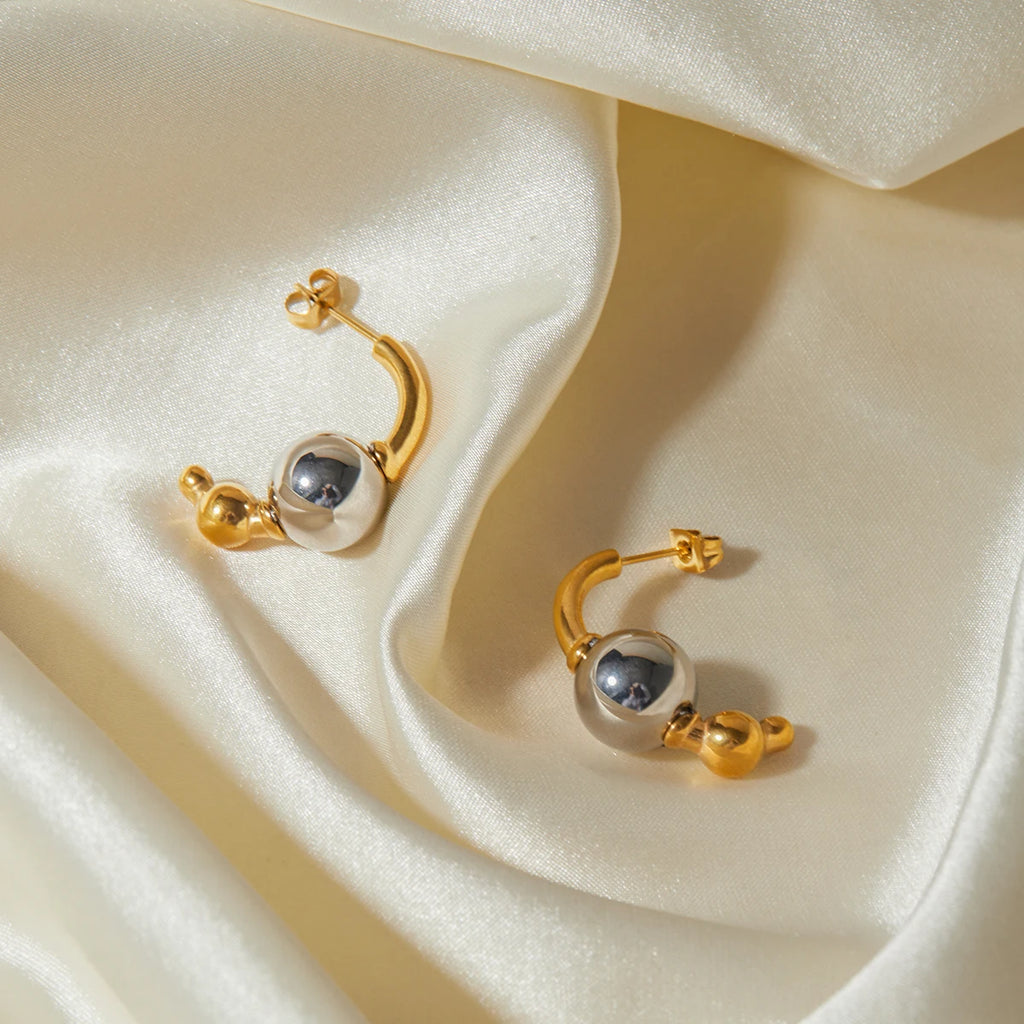 18k forgyldt stilfuldt unikt guld- og sølvfarve Simple temperament øreringe rustfrit stål, kvinder, anti-særprægede smykker