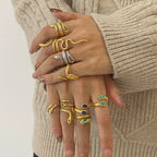 Creativity 18K Gold Plated Stainless Steel Serpentine Snake Shaped Series Open Ring Women Anti Allergic Charm Daily Jewelry