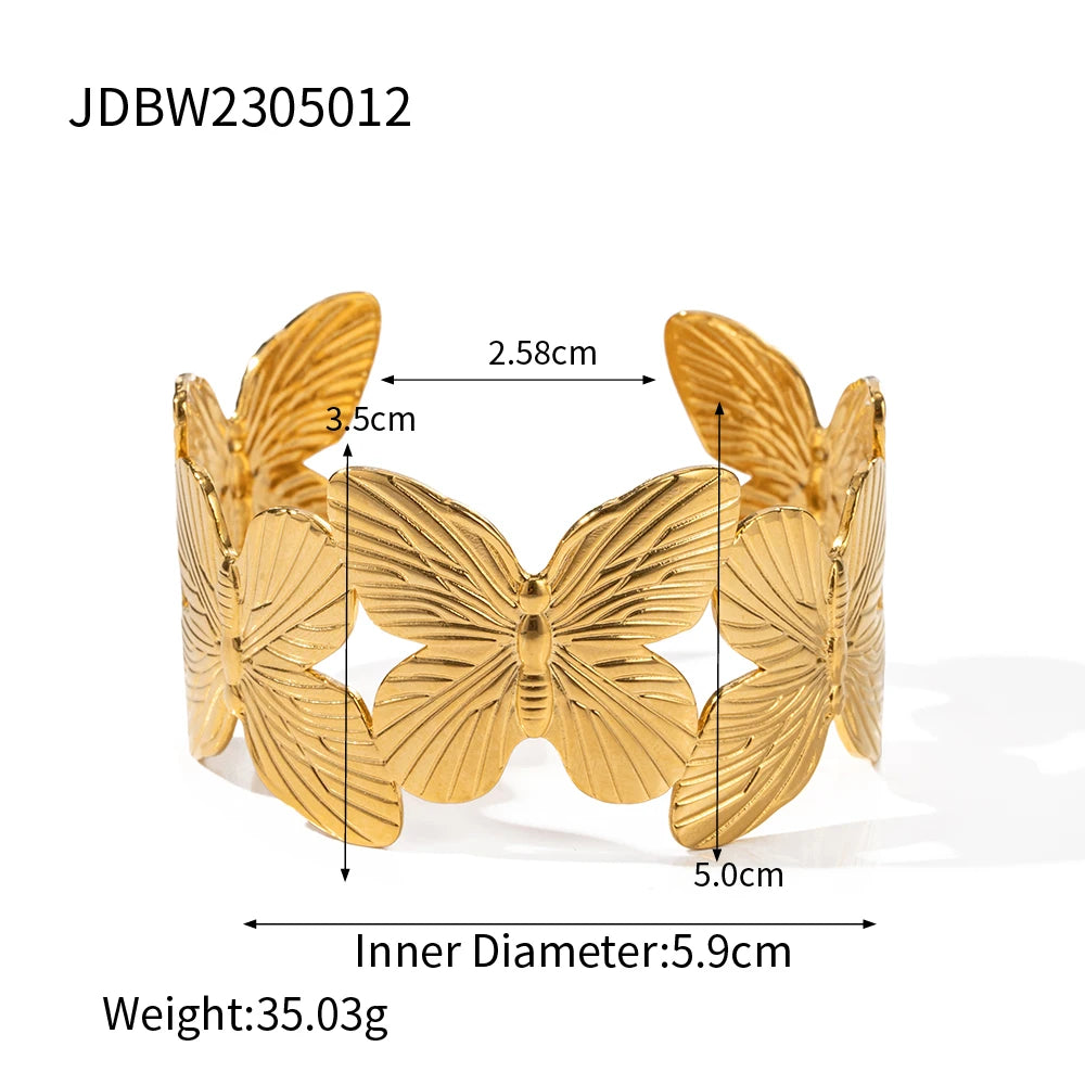 2023 Nieuwe Armband Ketting Oorbellen voor Vrouwen Roestvrij Staal Open-lus 18K Goud Vergulde Vlinder Serie Sieradensets