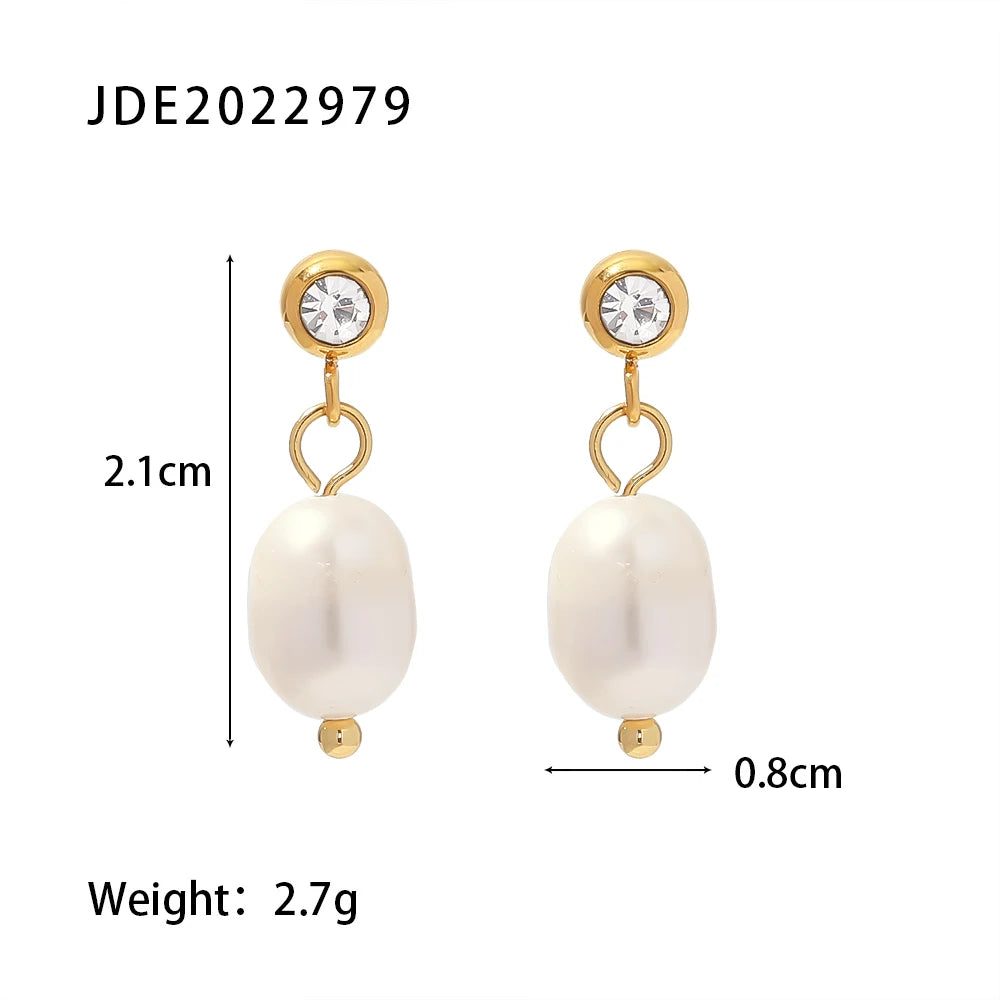 Pendientes de perla con colgante de temperamento de acero inoxidable de moda chapado en oro de 18K, joyería para mujer sin deslustre, declaración