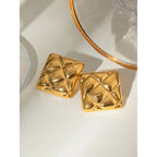 Серьги квадратные из нержавеющей стали с металлической плетеной решеткой, устойчивые к ржавчине, с 18-каратным золотым PVD покрытием, современные повседневные украшения для женщин, очаровательный подарок