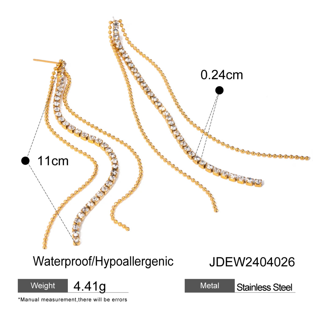 Anti-allergische 18K goud vergulde kwast metalen ketting hangende druppel strass oorbellen roestvrij staal delicaat sieraden voor vrouwen