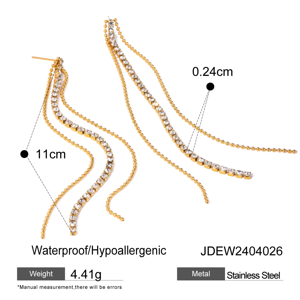 Anti-allergische 18K goud vergulde kwast metalen ketting hangende druppel strass oorbellen roestvrij staal delicaat sieraden voor vrouwen