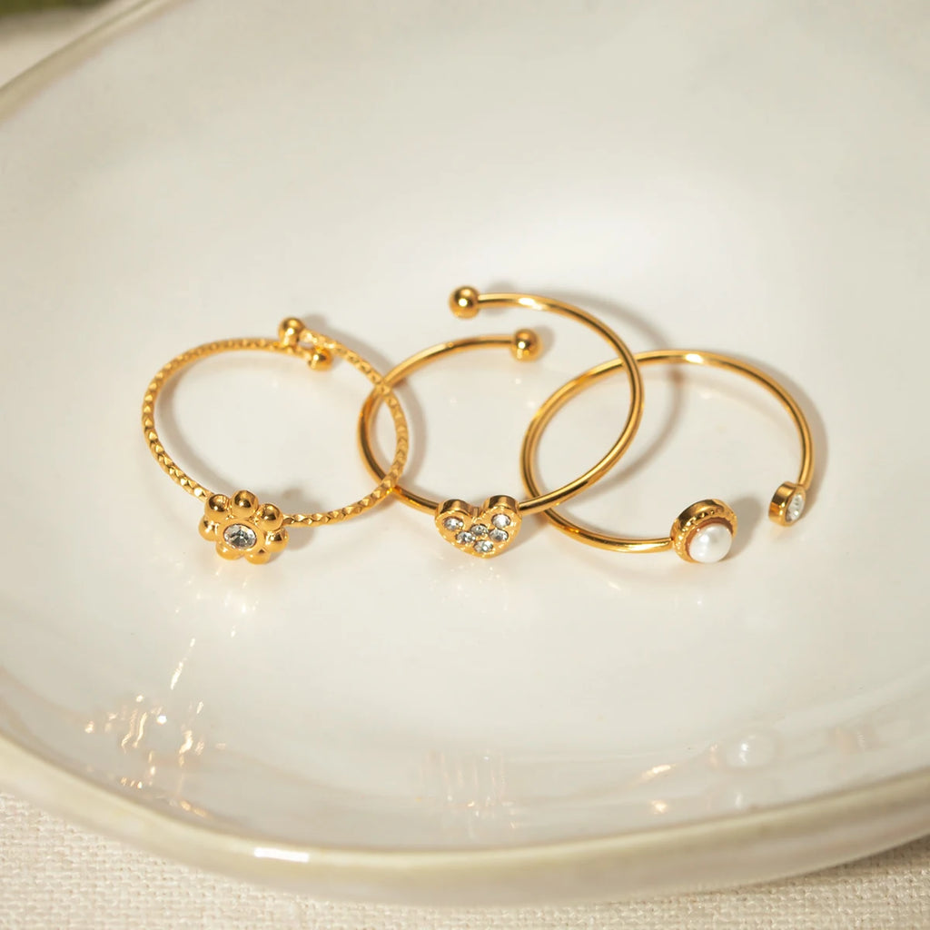 Romantic Stainless Steel Simple 3 Styles Ring Set Personality 18K Metal Texture Waterproof Trendy Charm Jewelry Gift