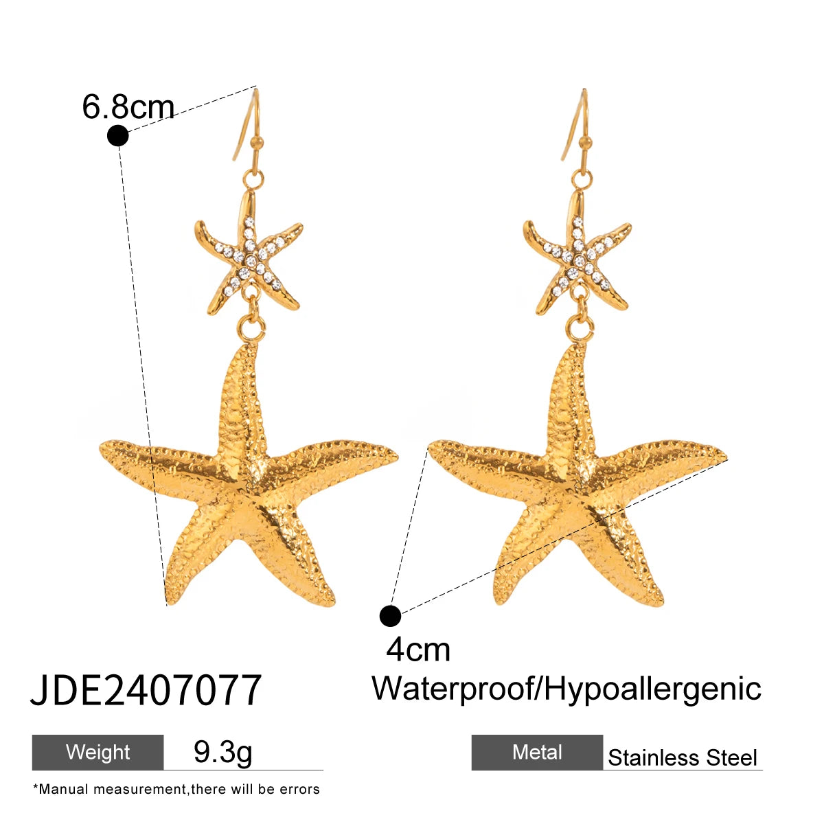 Beach Anti Allergic Stainless Steel 18K Starfish Ocean Style Hook Earrings Women Rust-proof Attractive Jewelry Accessories