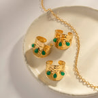 Anello Esagerato in Pietra Naturale per Donne Anello Vintage dal Design Irregolare Anello con Pietra Verde Anello in Acciaio Inossidabile Gioiello Regalo Anillos