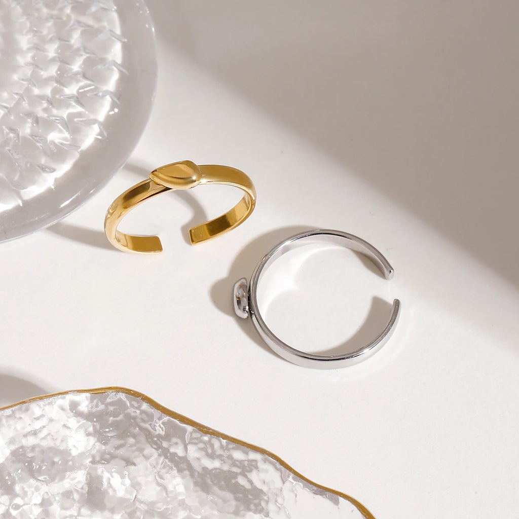 Minimalist 18k Altın Kaplama Paslanmaz Çelik Aşk Kalp Renk Eşleştirme Ayarlanabilir Açık Yüzük Kadınlar Alerjiye Karşı Charm Takı
