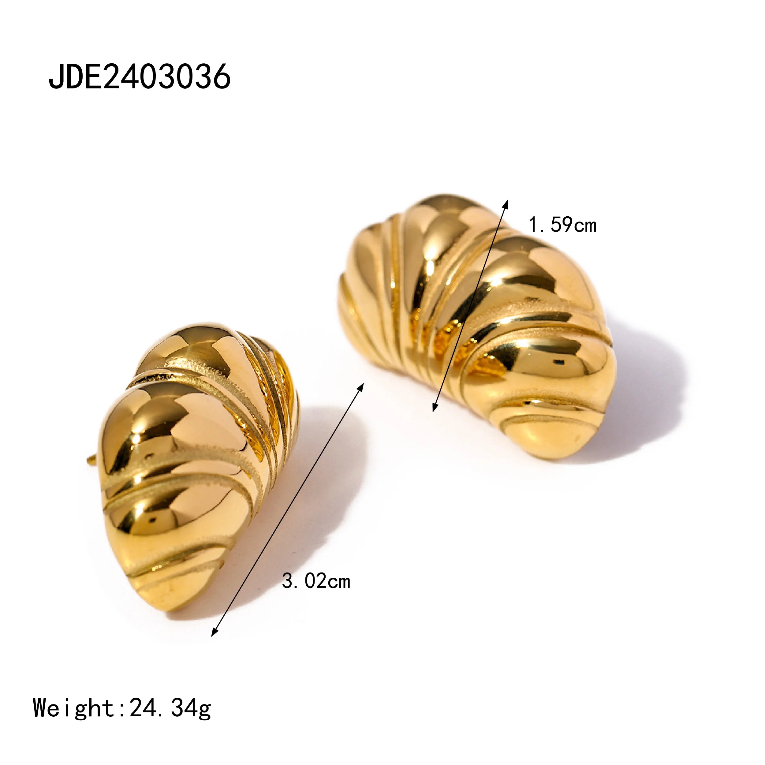 18k Plated Anti Allergic Stainless Steel Chubby Croissant Texture Earrings Stylish PVD Free Temperament Charm Jewelry Women - Grand Goldman