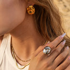 18K vergoldeter Edelstahl geometrisches Hammerkorn Lava-Serie Armband/Ring/Ohrringe hypoallergen luxuriöser Damenschmuck