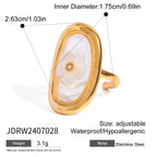 Kreativer 18K vergoldeter Edelstahl Oval Muschel Blumen Stahlperlen Offener Ring Damen Antiallergischer Charme Täglicher Schmuck