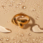 Delicate 18k Gold Plated Stainless Steel Asymmetric Love Heart Shaped Open Ring Light Cozy Rust Proof Bijoux Femme Gala Gift