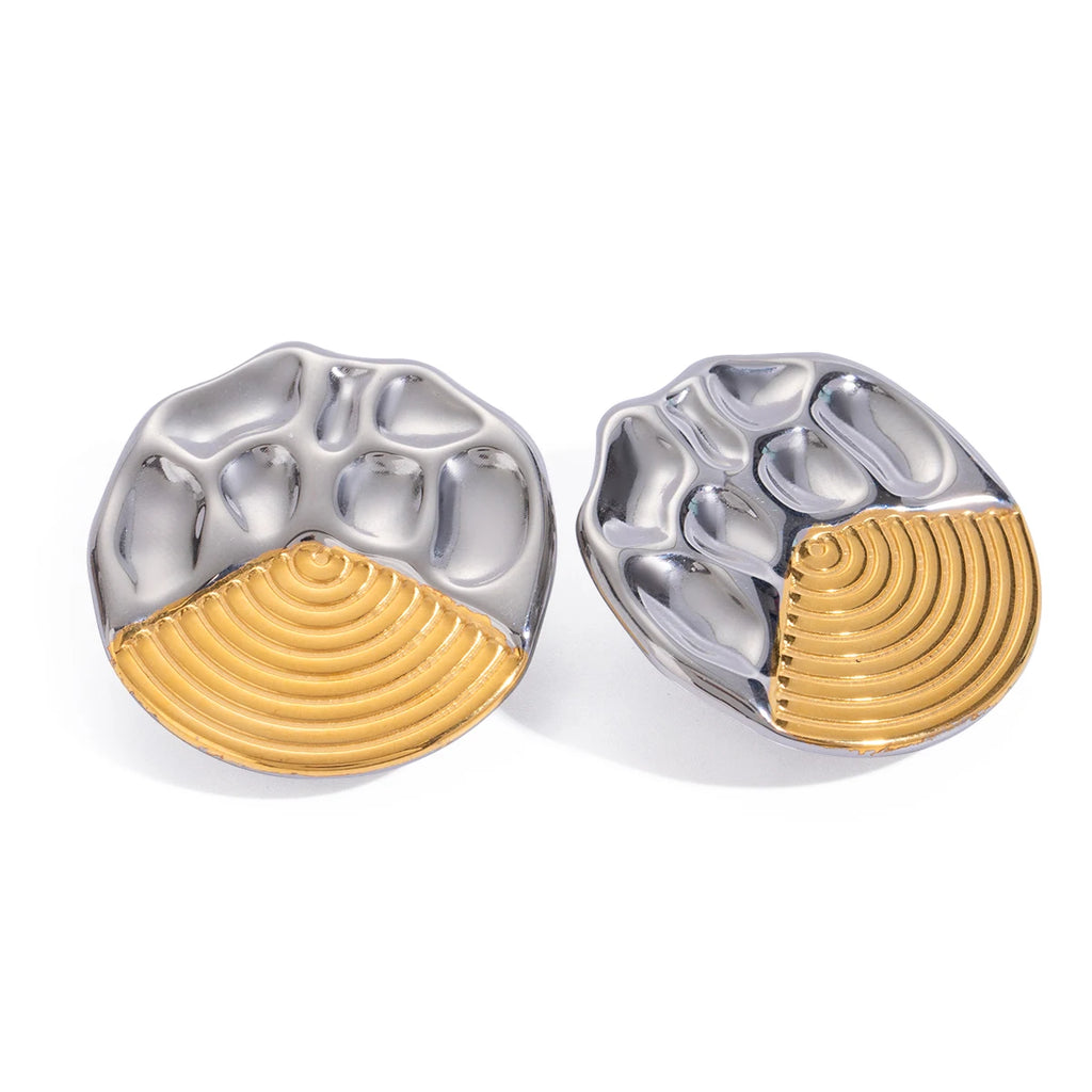 18k Gold Plated Vintage Threaded Concave Convex Irregular Earrings Stainless Steel Women Exquisite Jewelry Bijoux Femme