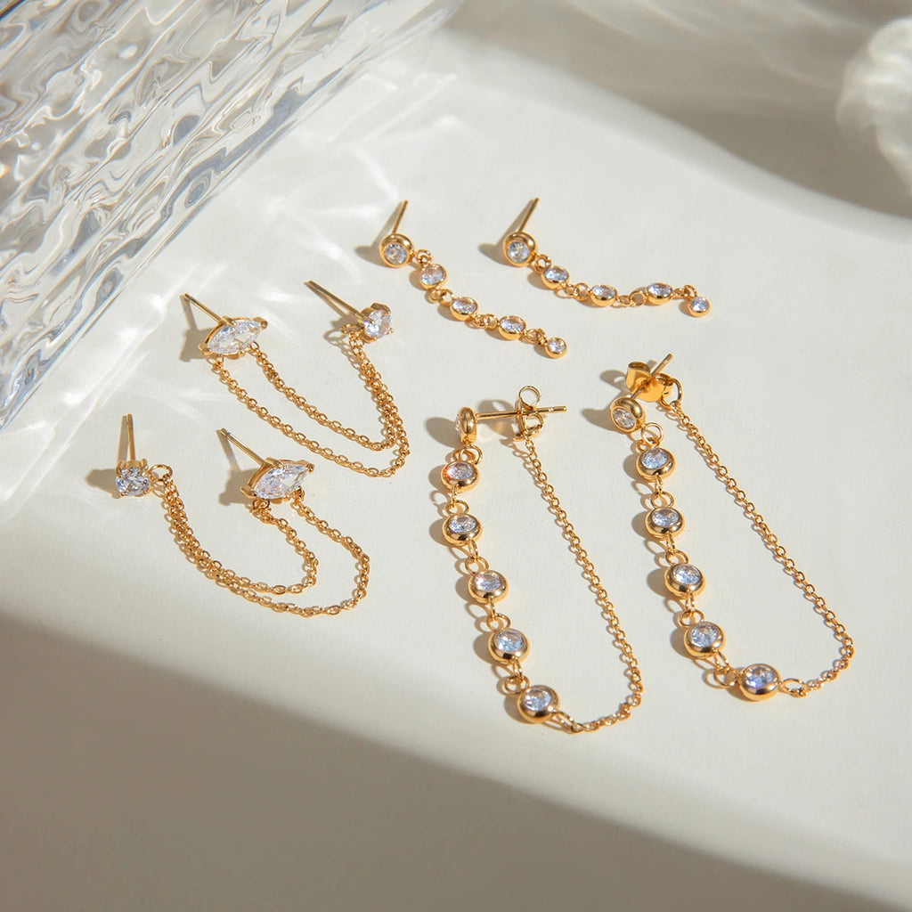 18K PVD-beschichteter Edelstahl Minimalistische Quaste Puder Guss Runde Zirkon Ohrringe Wasserdicht Hochwertiger Damenschmuck