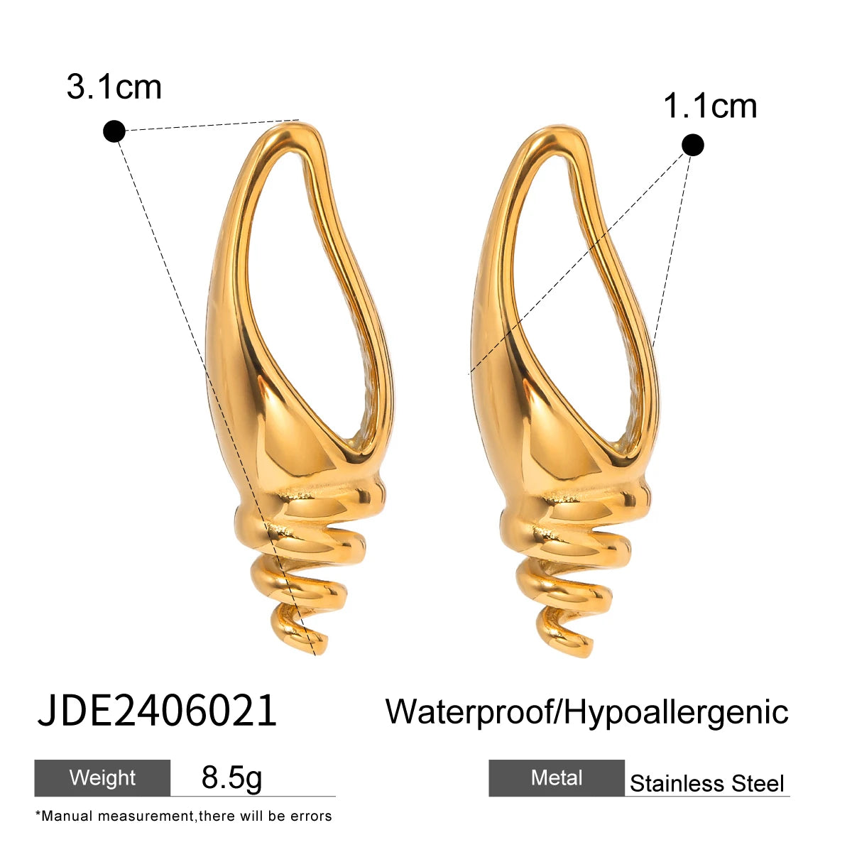 Roestvrijstalen eenvoudige kubieke lange uitsnede schelp oorbellen voorkomen allergie metaal 18K goud PVD gecoate sieraden bijoux cadeau