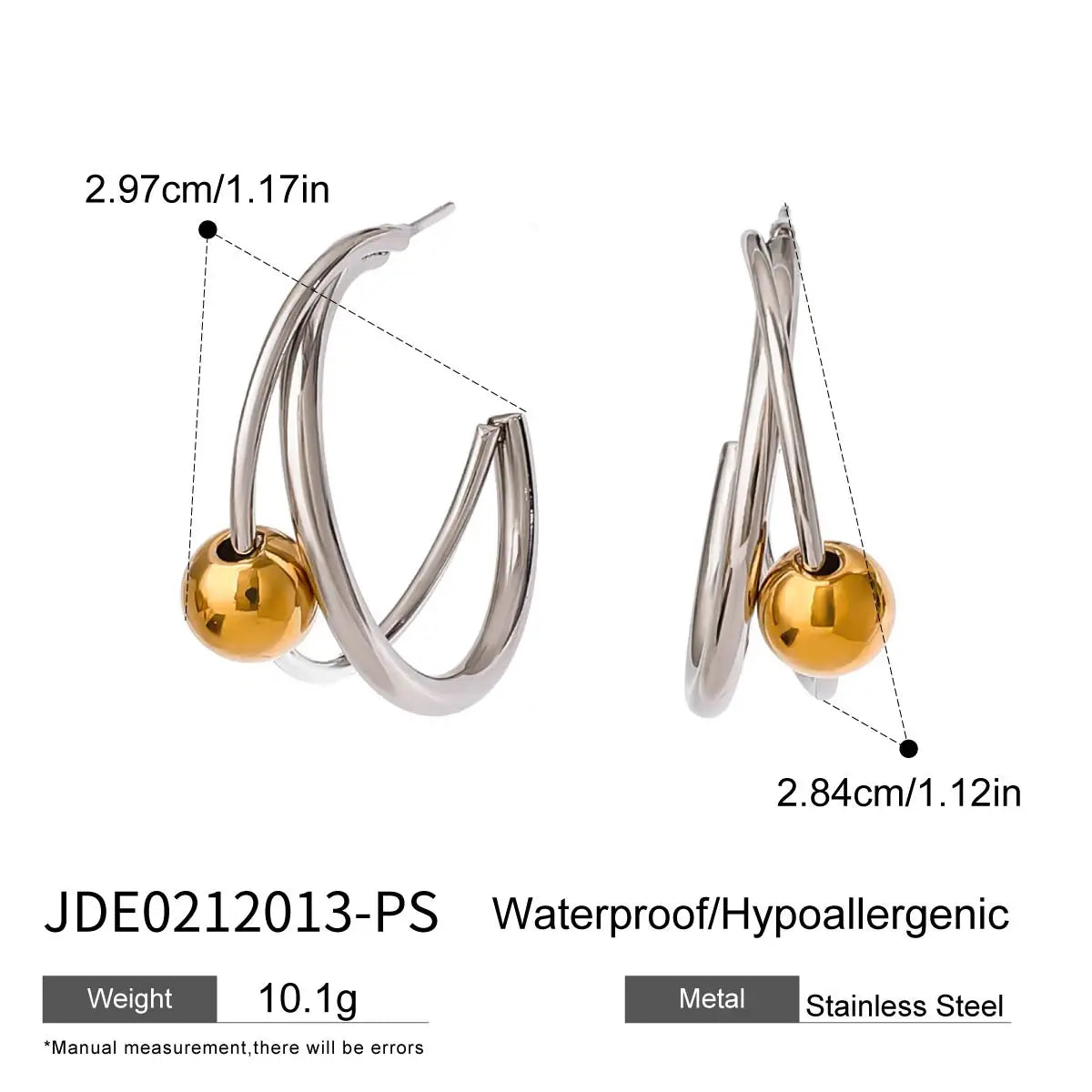 Zora 18k guldbelagt rustfrit stål dobbeltring guldperle trendy øreclips