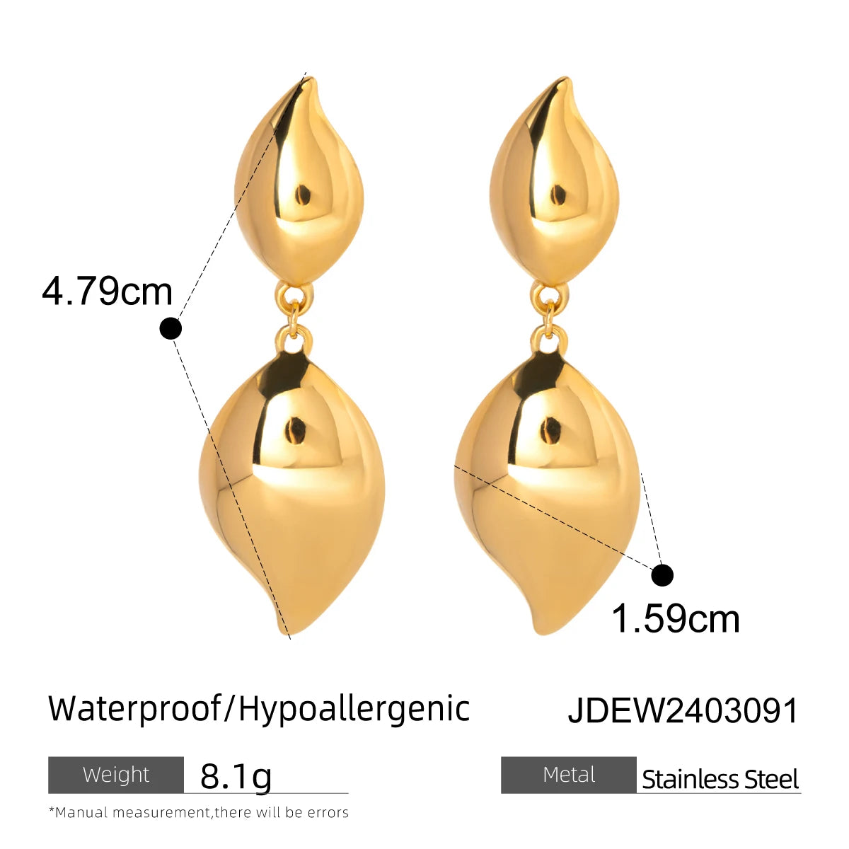 ヴィンテージ ステンレススチール 18K ミニマリスト ペタル形状 スムーズ イヤリング 錆びない 金属 クリエイティブ ゴールデン ジュエリー 女性 ガラ ギフト