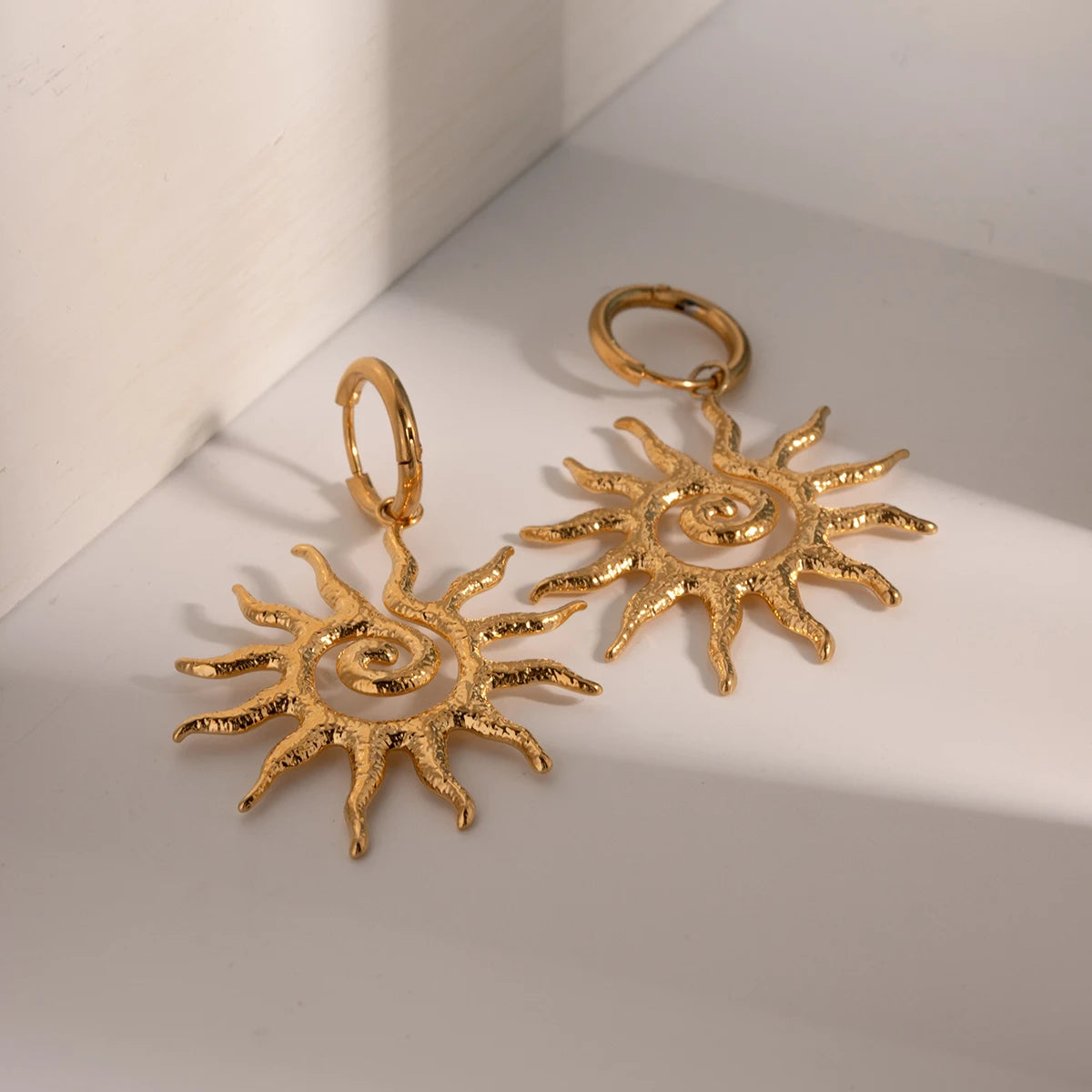 Stainless Steel Geometric Fashion Spiral Sunflower Pendant Necklace/Earrings 18K Gold Plated Prevent Allergy Statement Jewelry - Grand Goldman