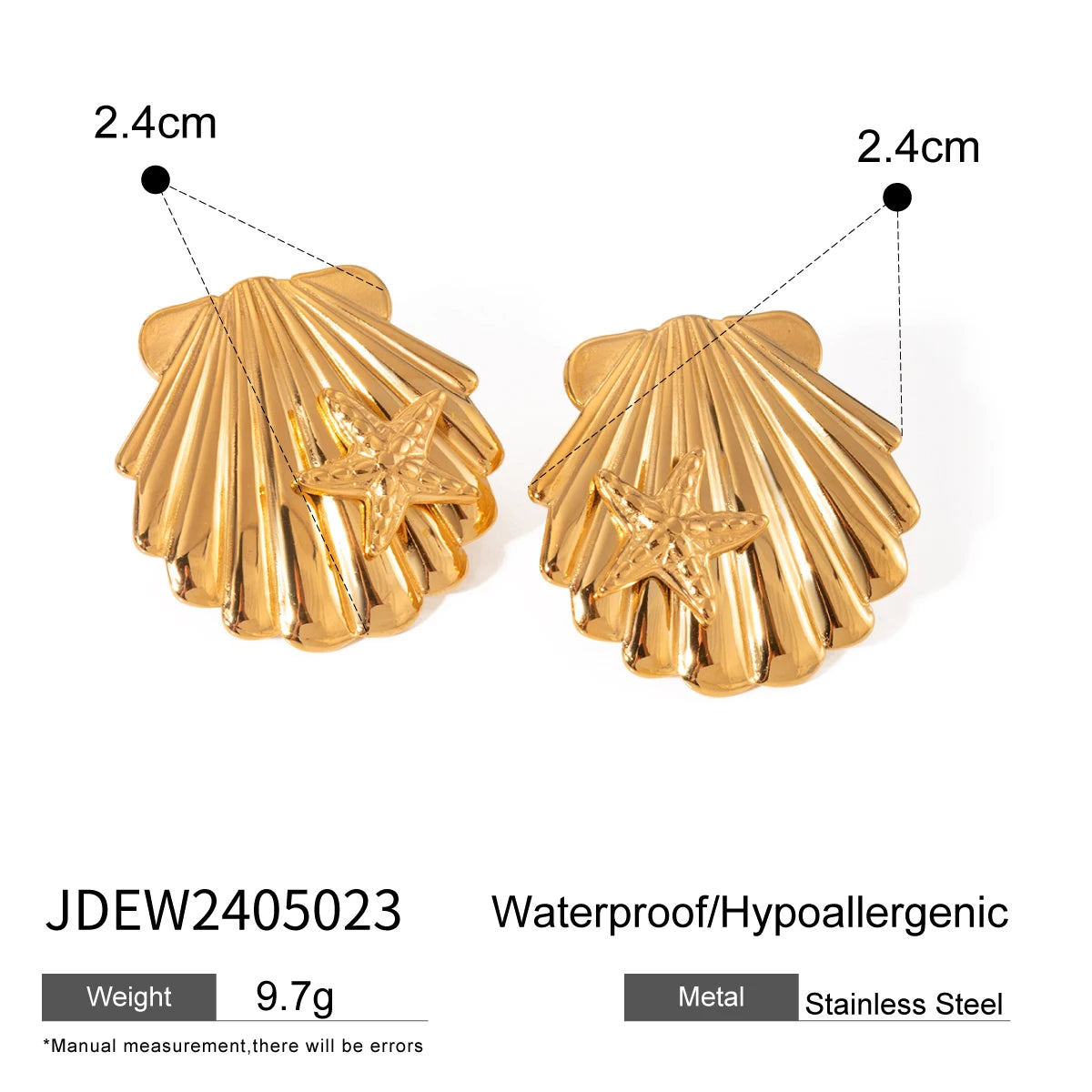 18K PVD-belagt rustfrit stål Simple Shell Sticky Starfish Stud øreringe Vandtætte højkvalitets attraktive kvinders smykker