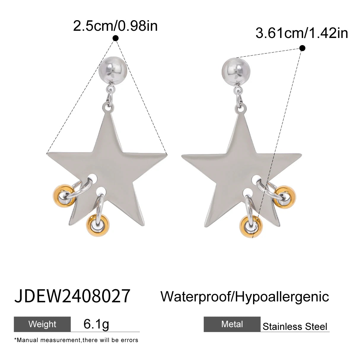 18K Gold Plated Stainless Steel Vintage Smooth Pentagonal Star Hanging Steel Circle Earrings Women Charms Metal Daily Jewelry