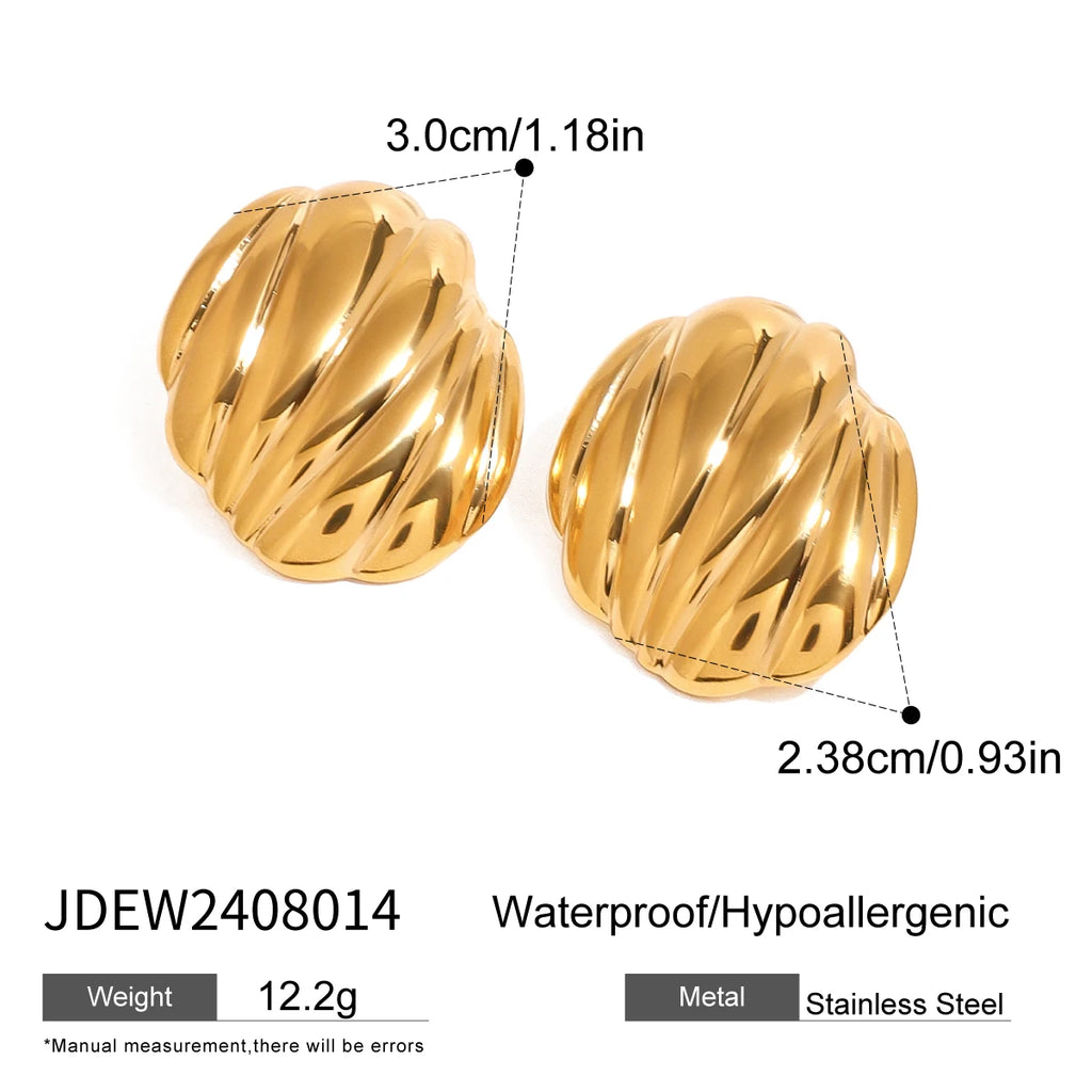18K forgyldt rustfrit stål ovale geometriske glatte ribbede buttede øreringe Dame charms Metaltekstur Vandtætte smykker