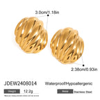 18K forgyldt rustfrit stål ovale geometriske glatte ribbede buttede øreringe Dame charms Metaltekstur Vandtætte smykker