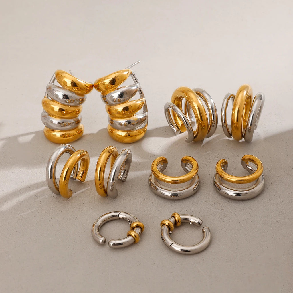 Creative 18K forgyldt rustfrit stål Geometrisk farvematchende øreclips-serie Dame vandtætte attraktive smykker