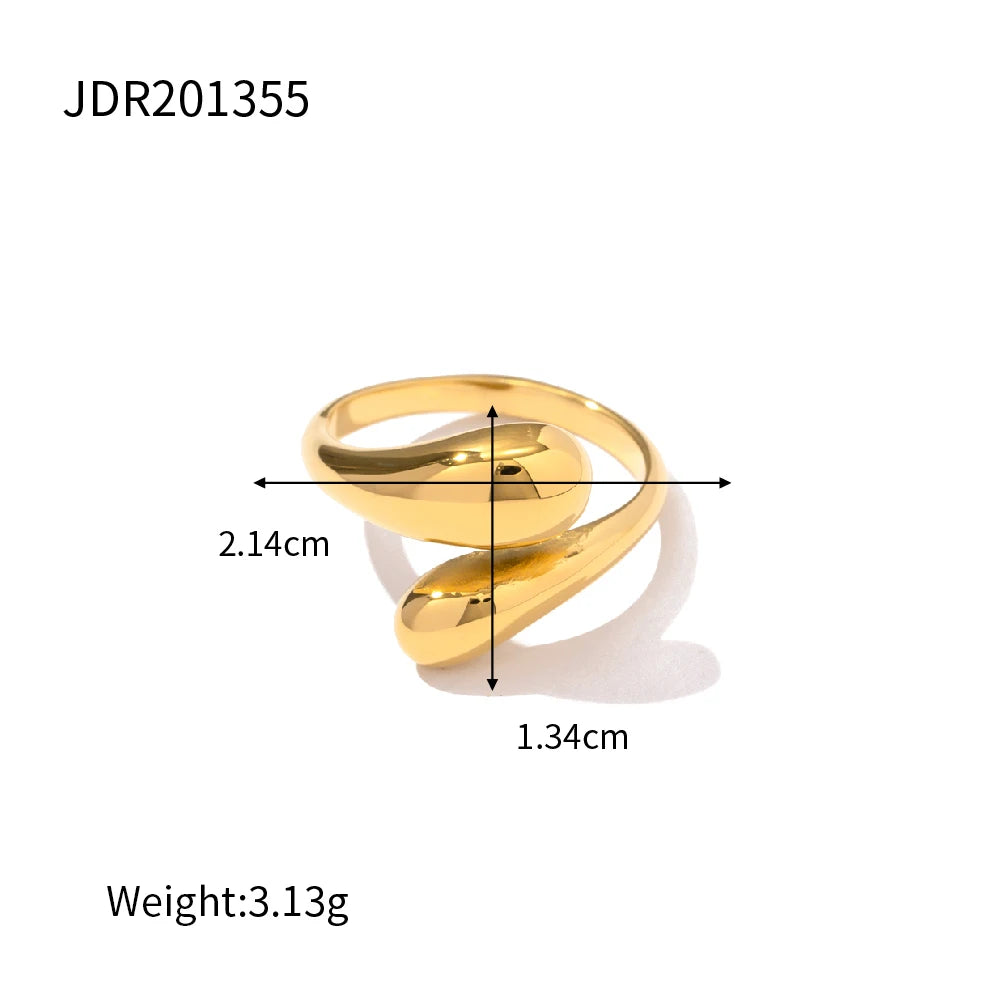 Vintage Classic Natural Stone Open Ring Set For Women Ladies Gold Color Stainless Steel Adjustable Jewelry Gift Anillos Mujer